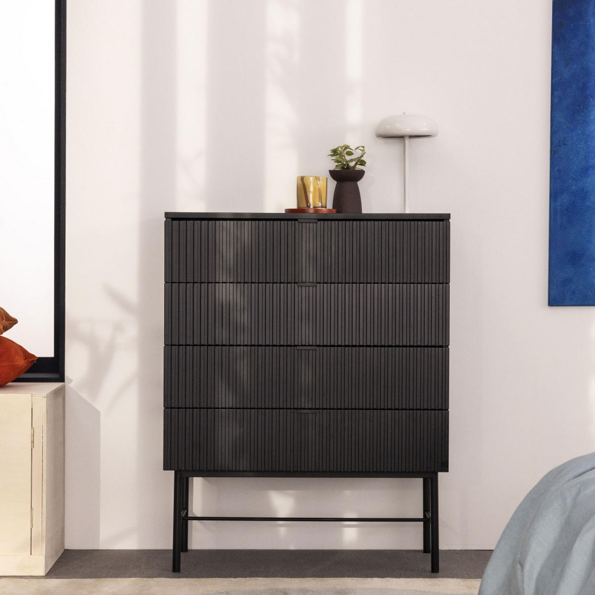 KOMMODE mit 4 Schubladen aus Holz und Metall, L79cm - MOLLY - Schwarz - Schwarz, Holz (79/100/40cm) - Drawer