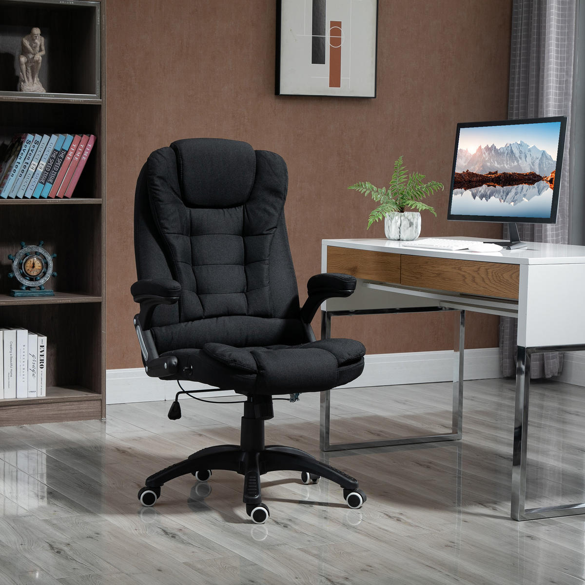 BÜROSTUHL Drehstuhl ergonomisch Schaumstoff Kunststoff leinenartiges Polyester - Schwarz, Kunststoff (72/120/65cm) - Vinsetto