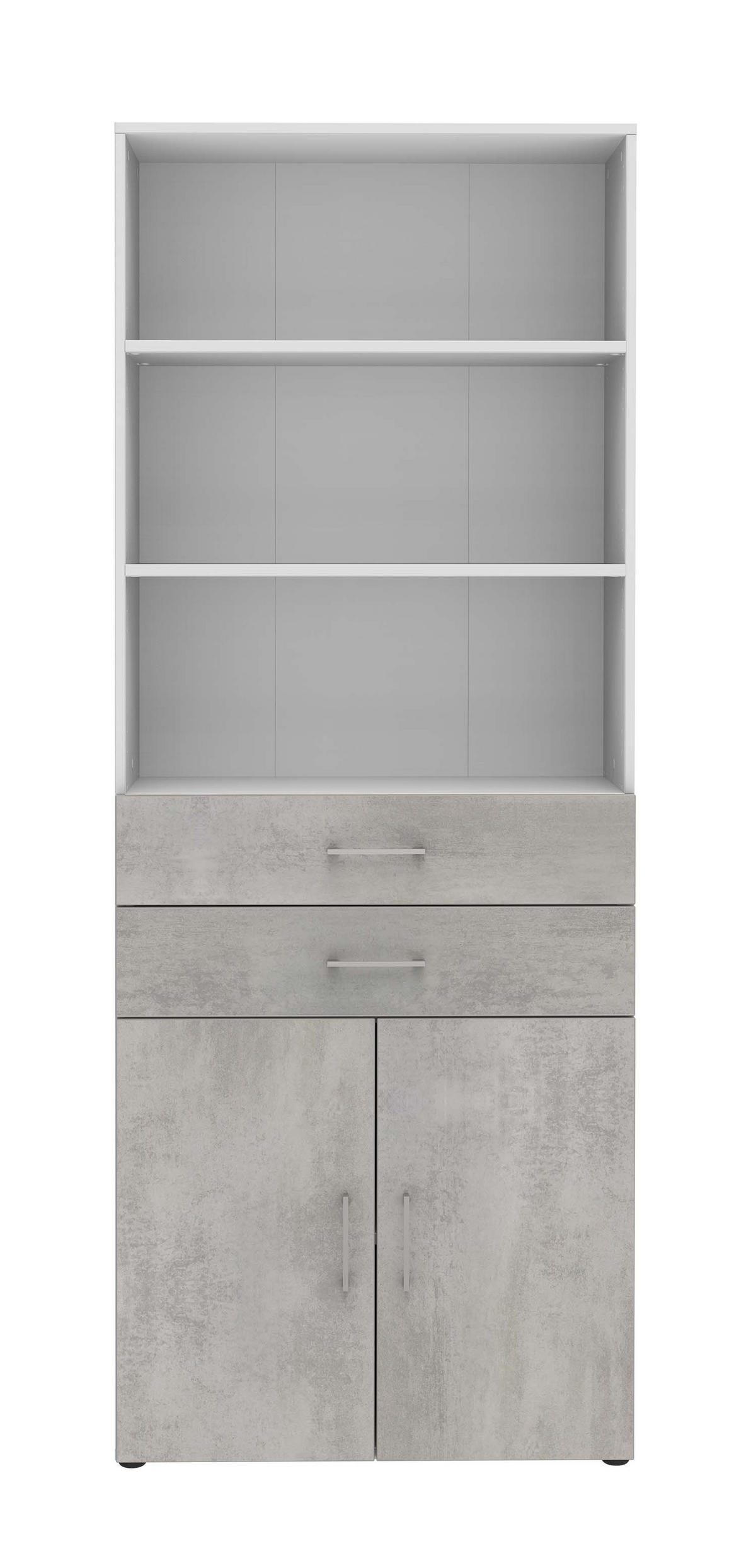 AKTENSCHRANK - Zweitürig, Schubkästen, offene Fächer - Weiß/Beton - Grau, Holzwerkstoff (80/212.5/34.4cm) - Röhr
