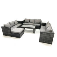 GARTENMÖBEL COUCHTISCH SET mit Sofa Polyrattan Outdoor 10-Sitzer - Dunkelgrau/Grau, Glas/Kunststoff - Fimous