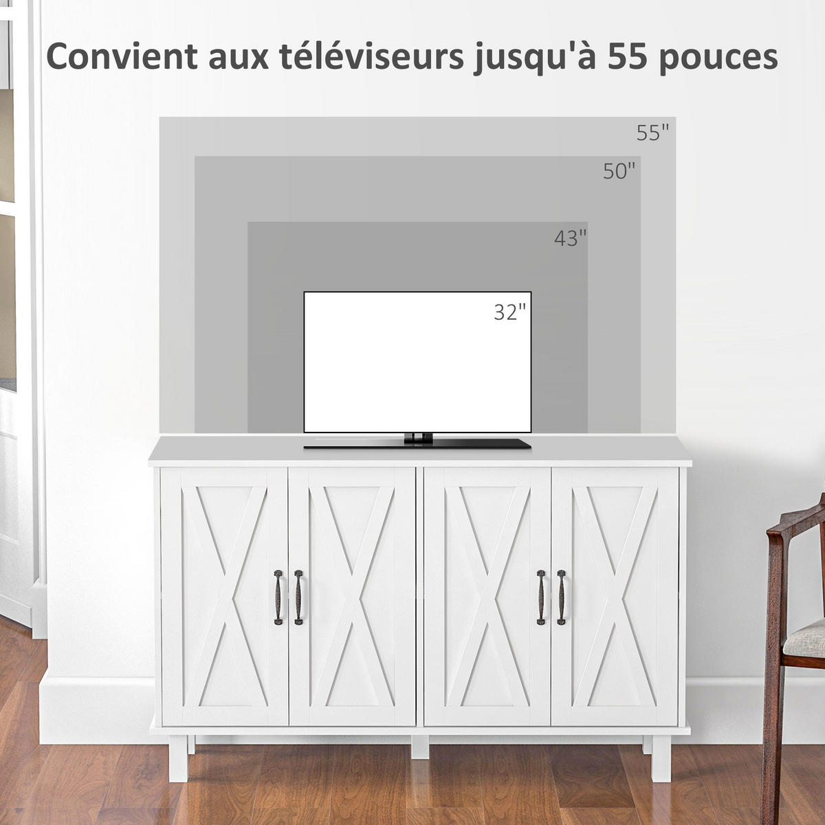 SIDEBOARD Weiß, 4 Türen, 120/37/75 cm - Weiß, Holz (120/75/37cm) - PANGIVO