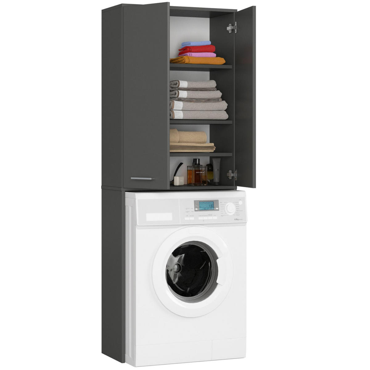 WASCHMASCHINENSCHRANK FIN 2D Grau, 30x64x180 cm - Grau, Holz (64/180/30cm) - Milordbikes