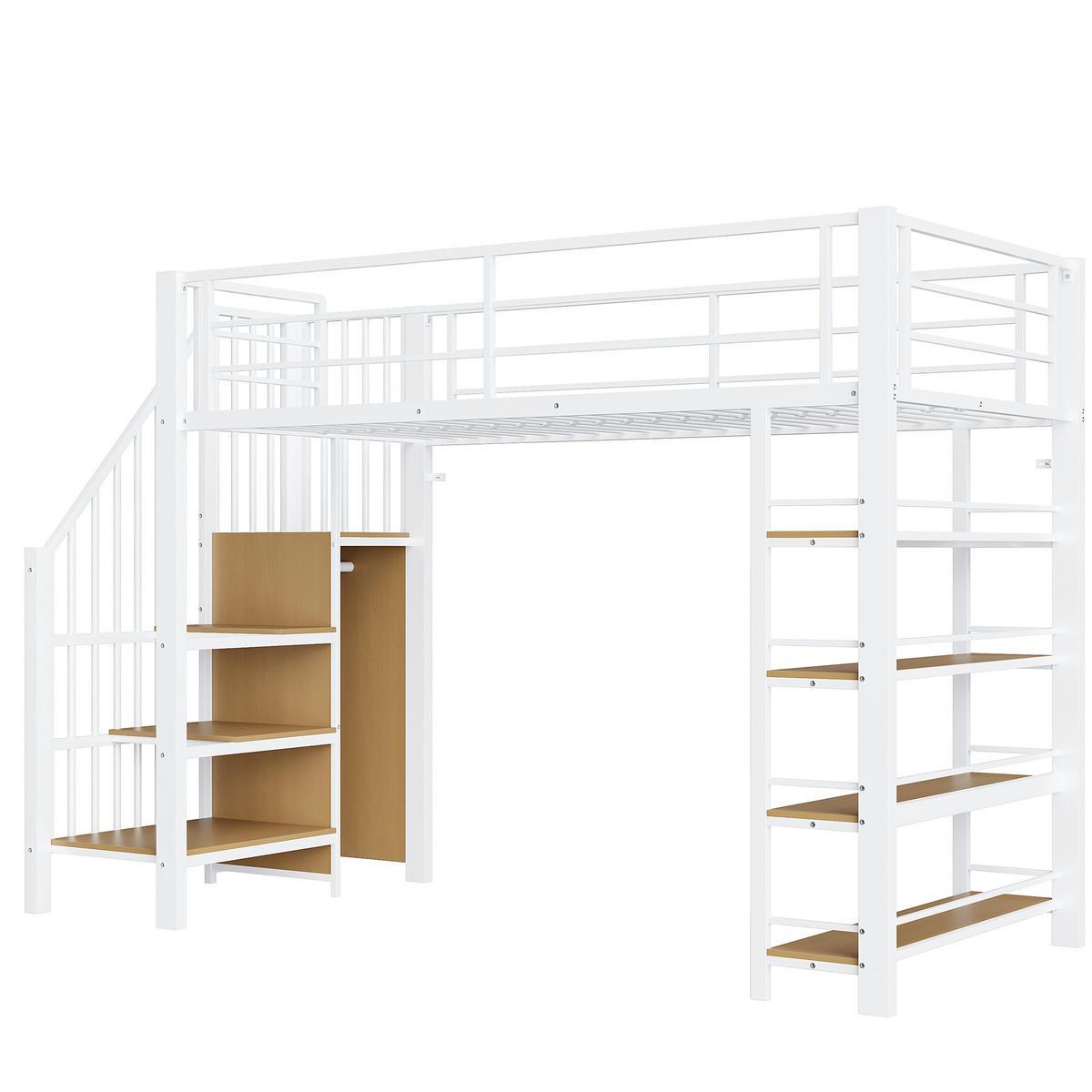 HOCHBETT 90/200 cm mit Sicherheitstreppe, Stauraum, Kleiderschrank und Regalen, Metall, Weiß - Weiß, Metall (90/200cm) - Redom