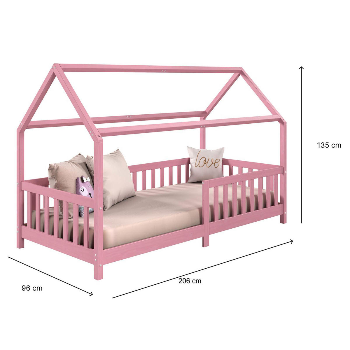 HAUSBETT NINA 90X200 CM - Rosa, Holz (96/135/206cm) - IDIMEX