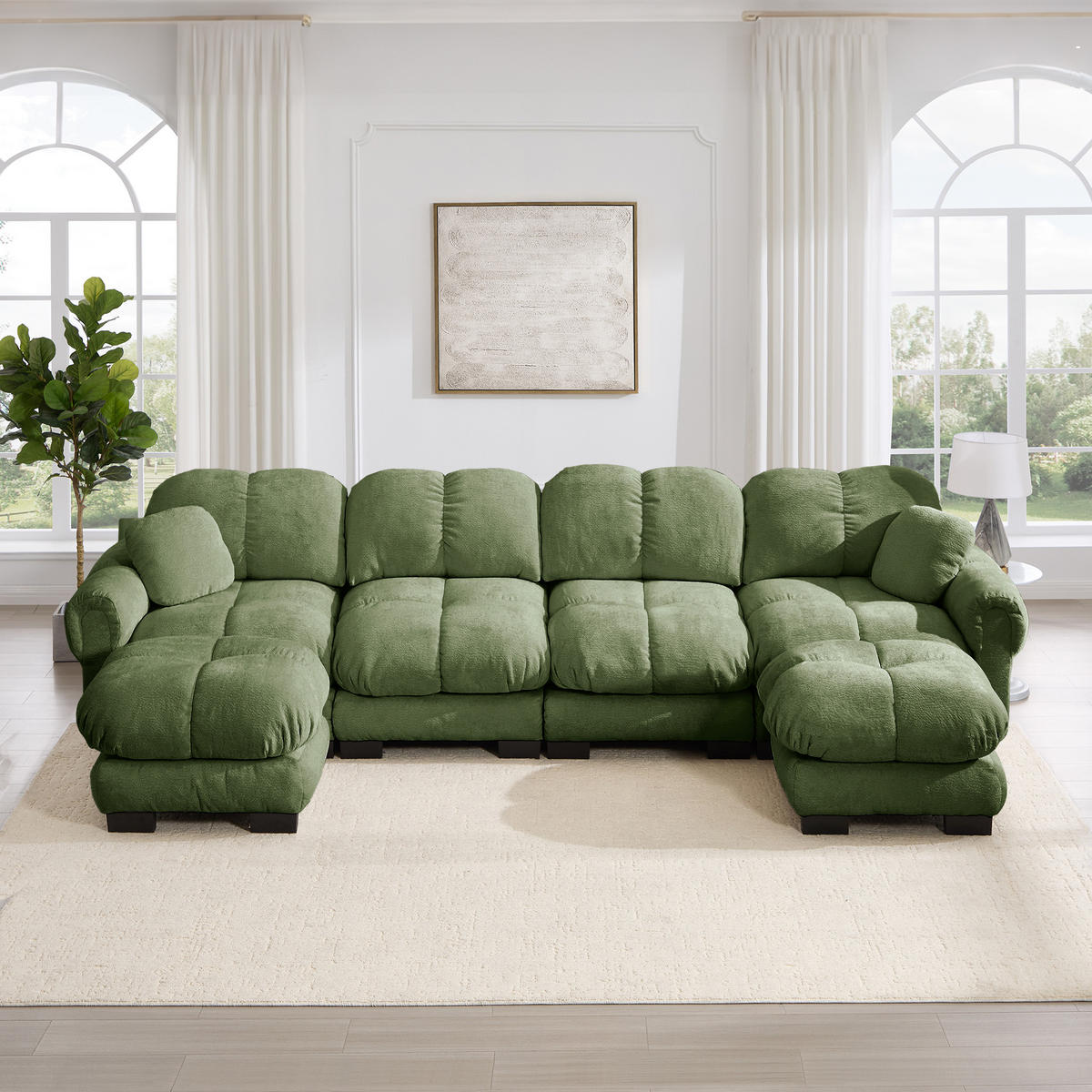 WOHNLANDSCHAFT DE-34384 U-Form mit 2 Ottomans und Steppdesign Grün - Grün, Textil (149/90/330cm) - ComfortXL