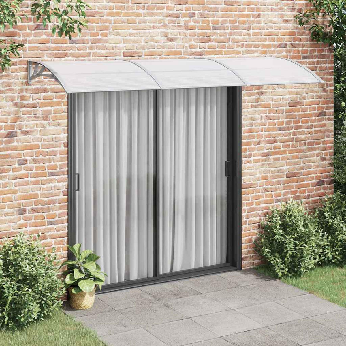 TÜRVORDACH Grau 300x75 cm Polycarbonat - Grau, Textil (300/23/75cm) - furnicato