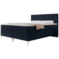 BOXBETT Caresso Dunkelblau, Velours, 160x200 cm - Goldfarben/Dunkelblau, Textil/Metall (160/200cm) - Selsey