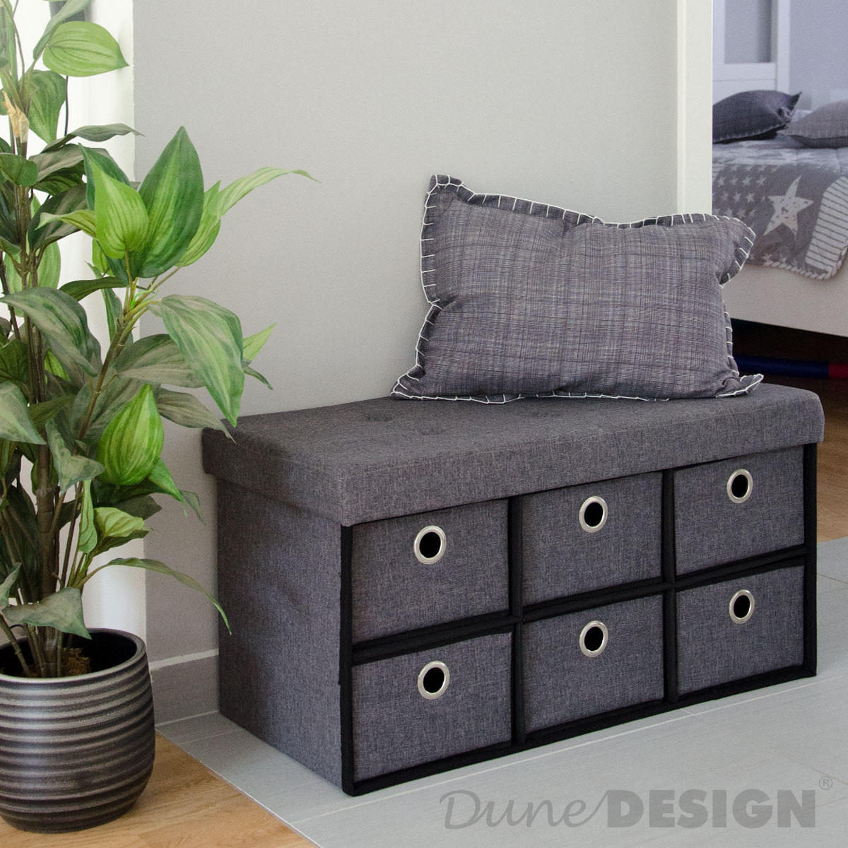 SITZBANK Faltbar, 76/38/38 cm, mit 6 Schubladen, 80 Liter, Dunkelgrau - Grau, Textil (38/38/76cm) - Dunedesign