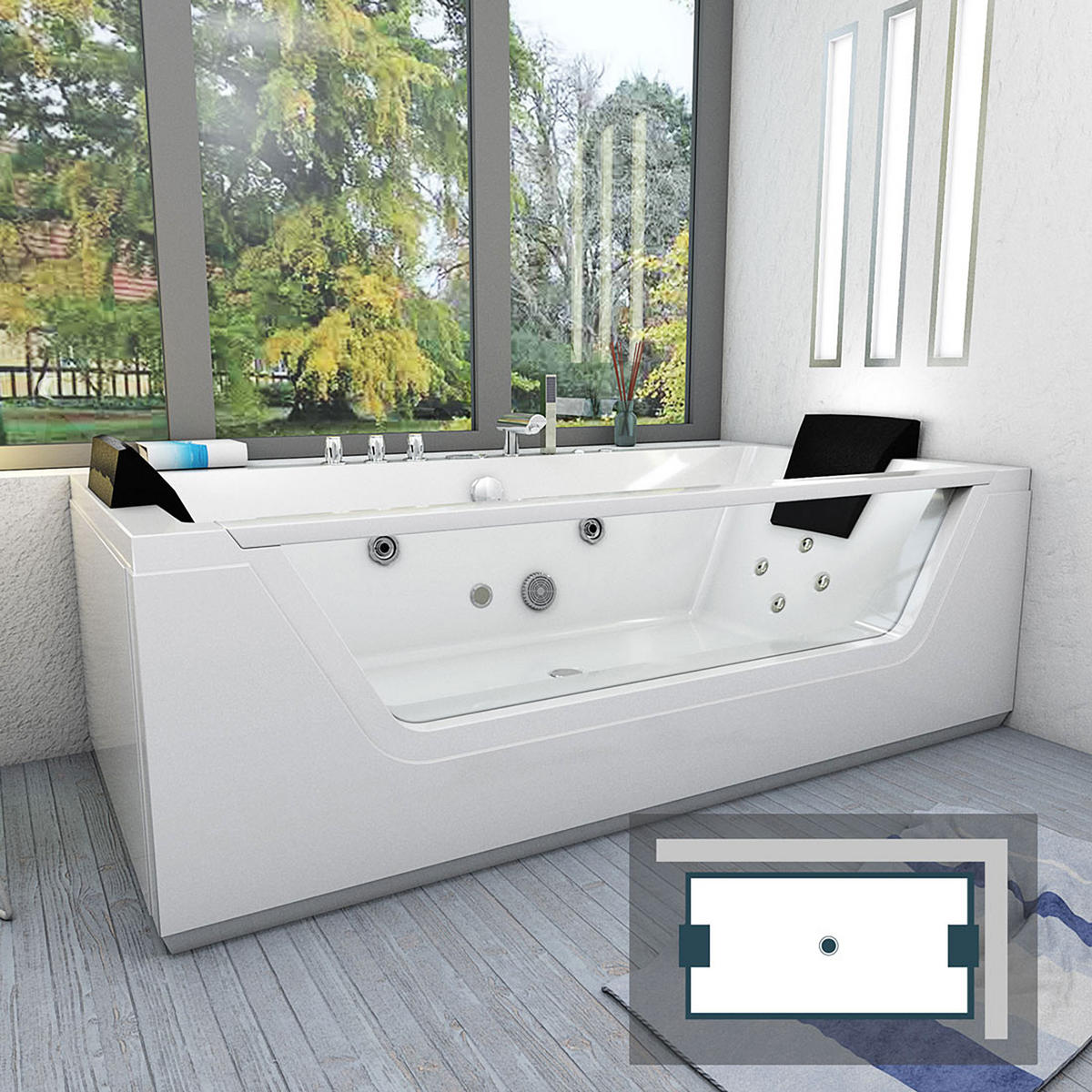 WHIRLPOOL Reinigungsfunktion Pool Badewanne W83R-C - Weiß, Glas/Kunststoff (90/55/180cm) - AcquaVapore by Sandra Jentho