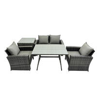 GARTENMÖBELSET mit ESSTISCH,HOCHLEHNER-SOFA Polyrattan Dunkelgrauer Mix 4-Sitzer - Dunkelgrau/Grau, Glas/Kunststoff - Fimous