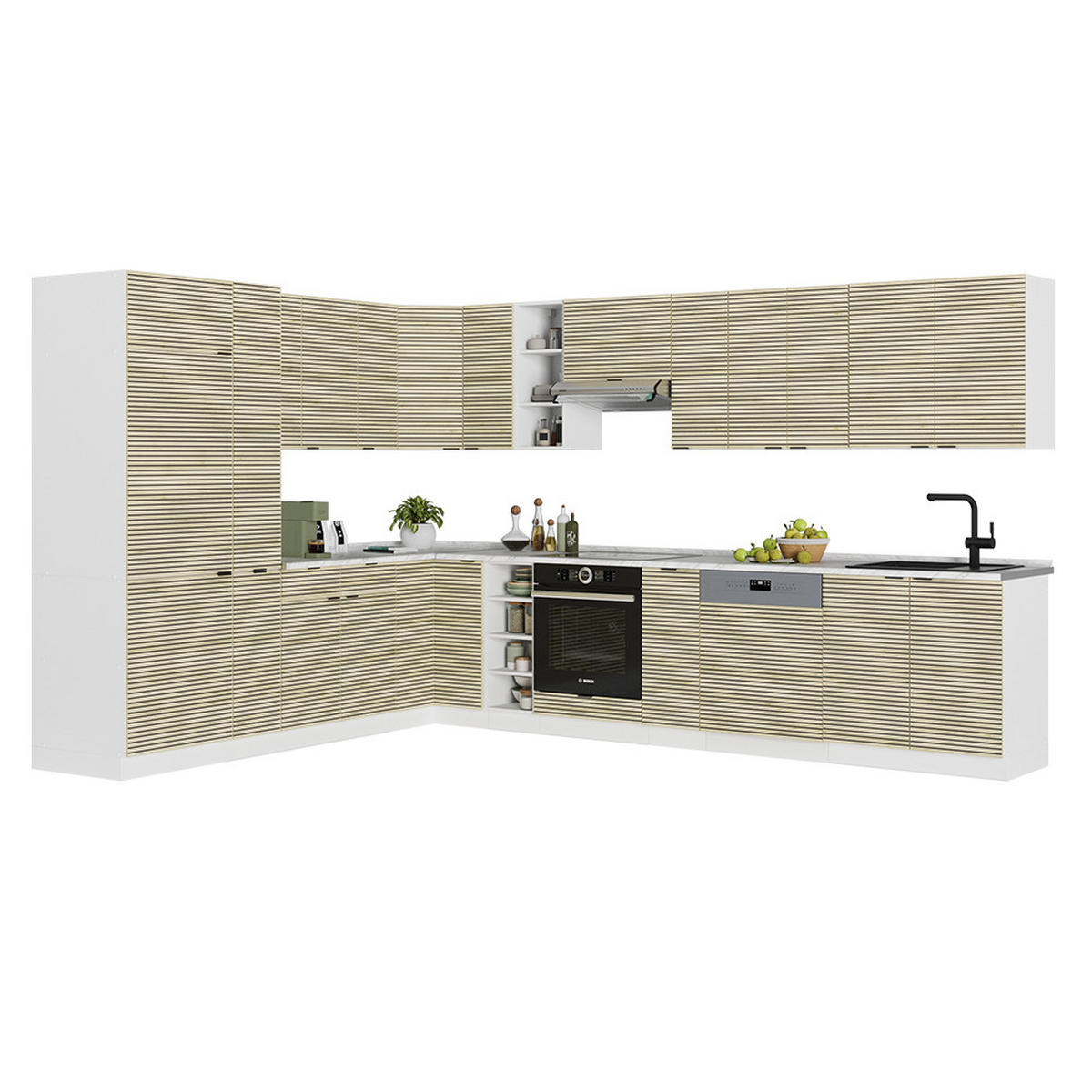 ROHOVÁ KUCHYŇ Fame-Line Dubový panel/bílá - bílá/barva dubu, kompozitní dřevo (347/81.6/46cm) - Vicco