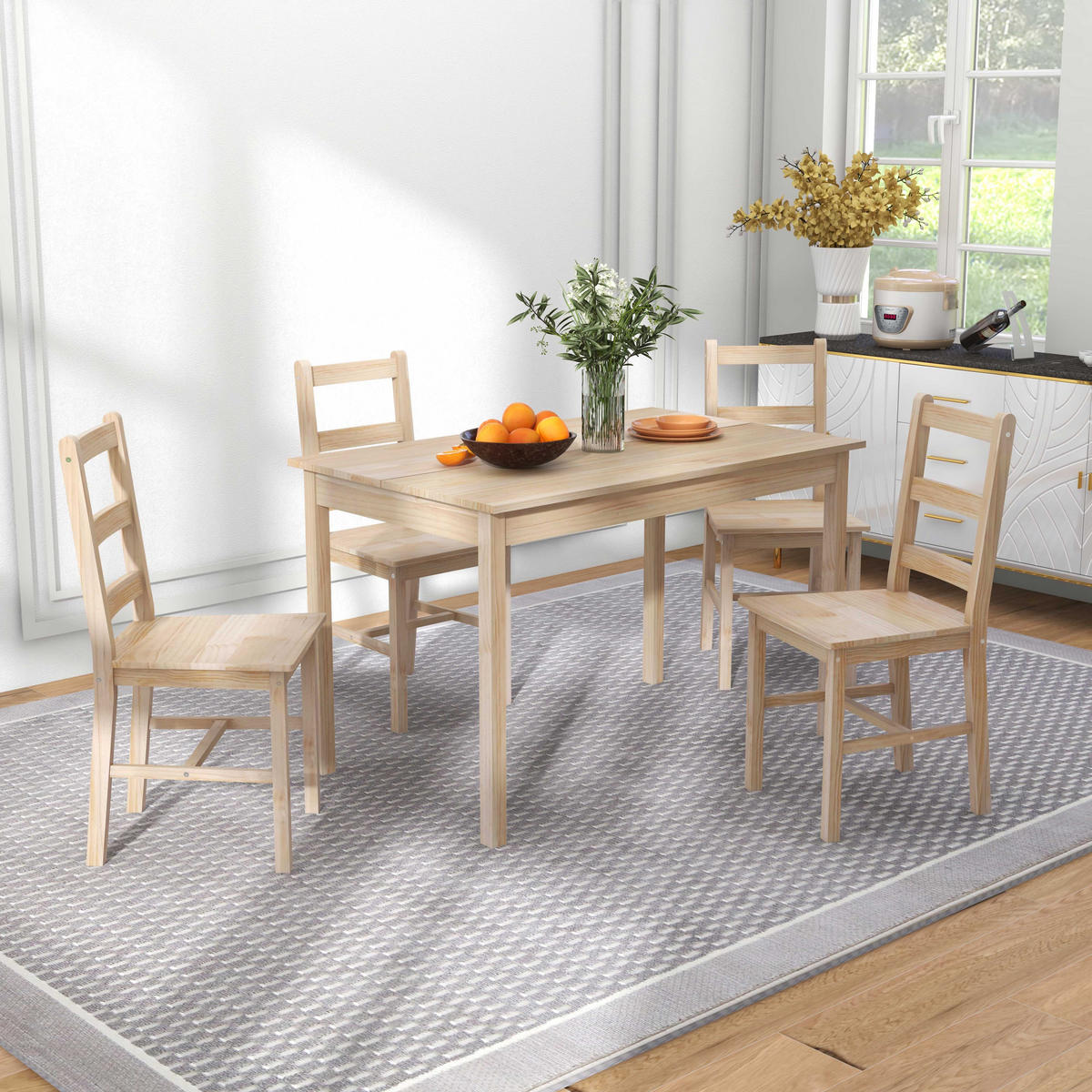 ESSGRUPPE mit 1 Tisch und 4 Stühlen Naturfarben 118.0/73.0/75.0 cm - Naturfarben, Holz (73/75/118cm)