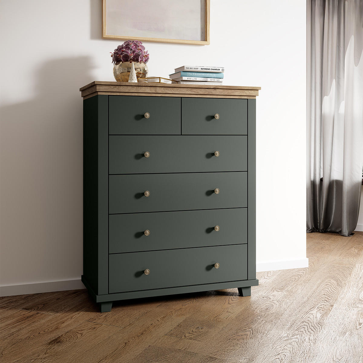 KOMMODE Martin Grün und Holz - Grün, Holzwerkstoff (90/112.5/42cm) - Petits-meubles