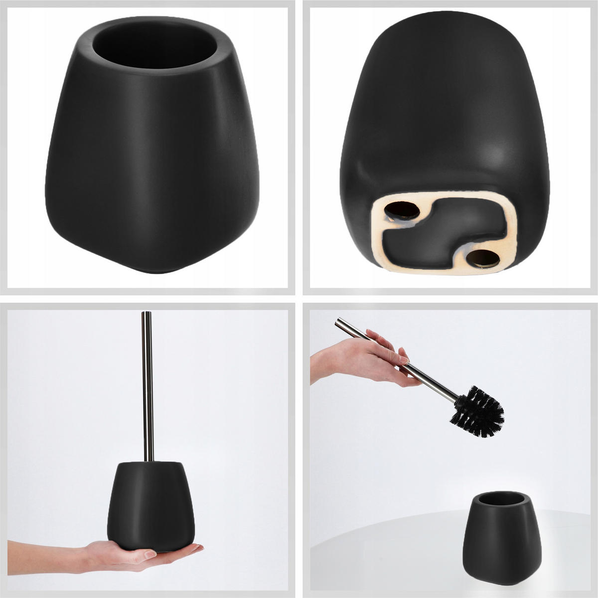 WC-BÜRSTE mit Schale 36 cm, schwarz - Schwarz, Keramik/Kunststoff (12/36cm) - KADAX