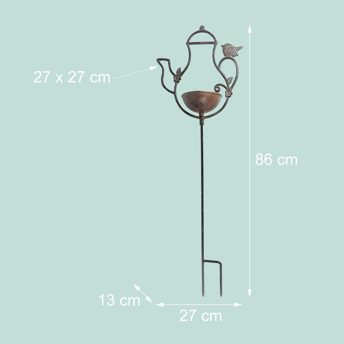 VOGELTRÄNKE Braun Gusseisen Teekannen-Design - Braun, Metall (27/86/13cm) - Relaxdays