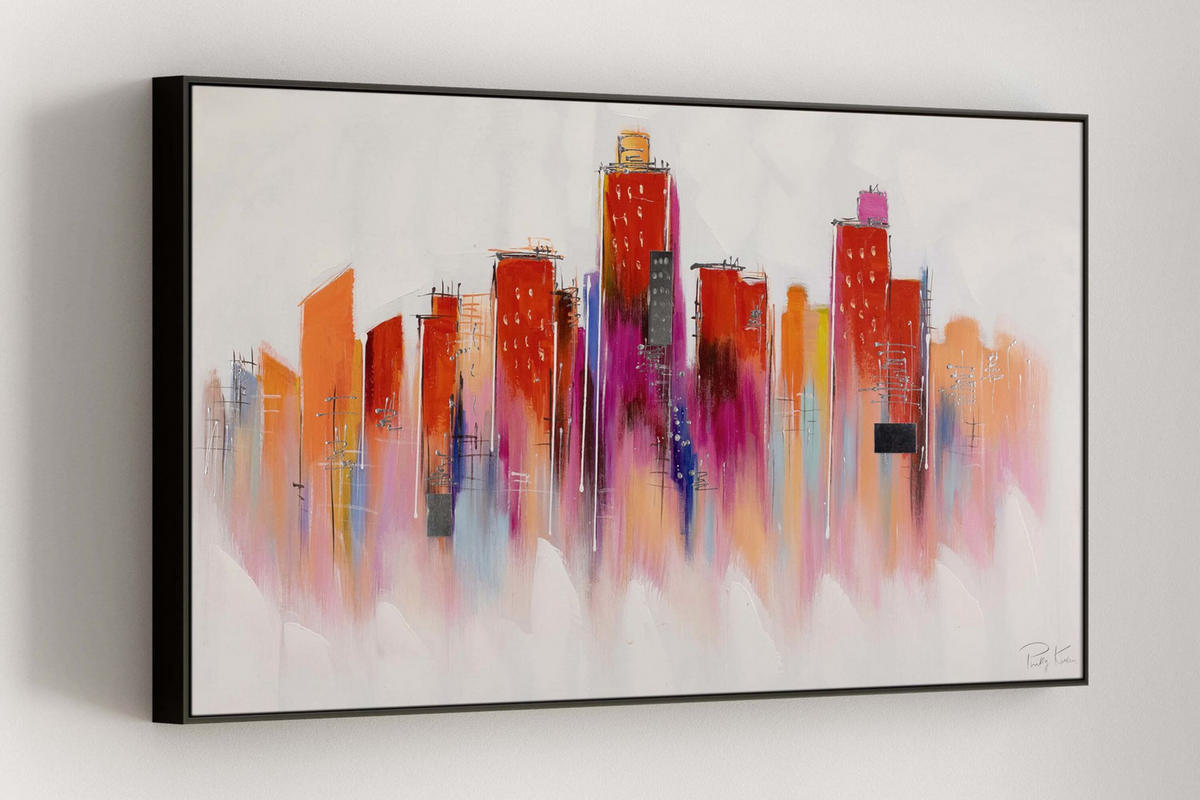 OLEJOMAĽBA 120/60 cm, Mesto a architektúra - biela/červená, drevo/textil (120/60cm) - KUNSTLOFT
