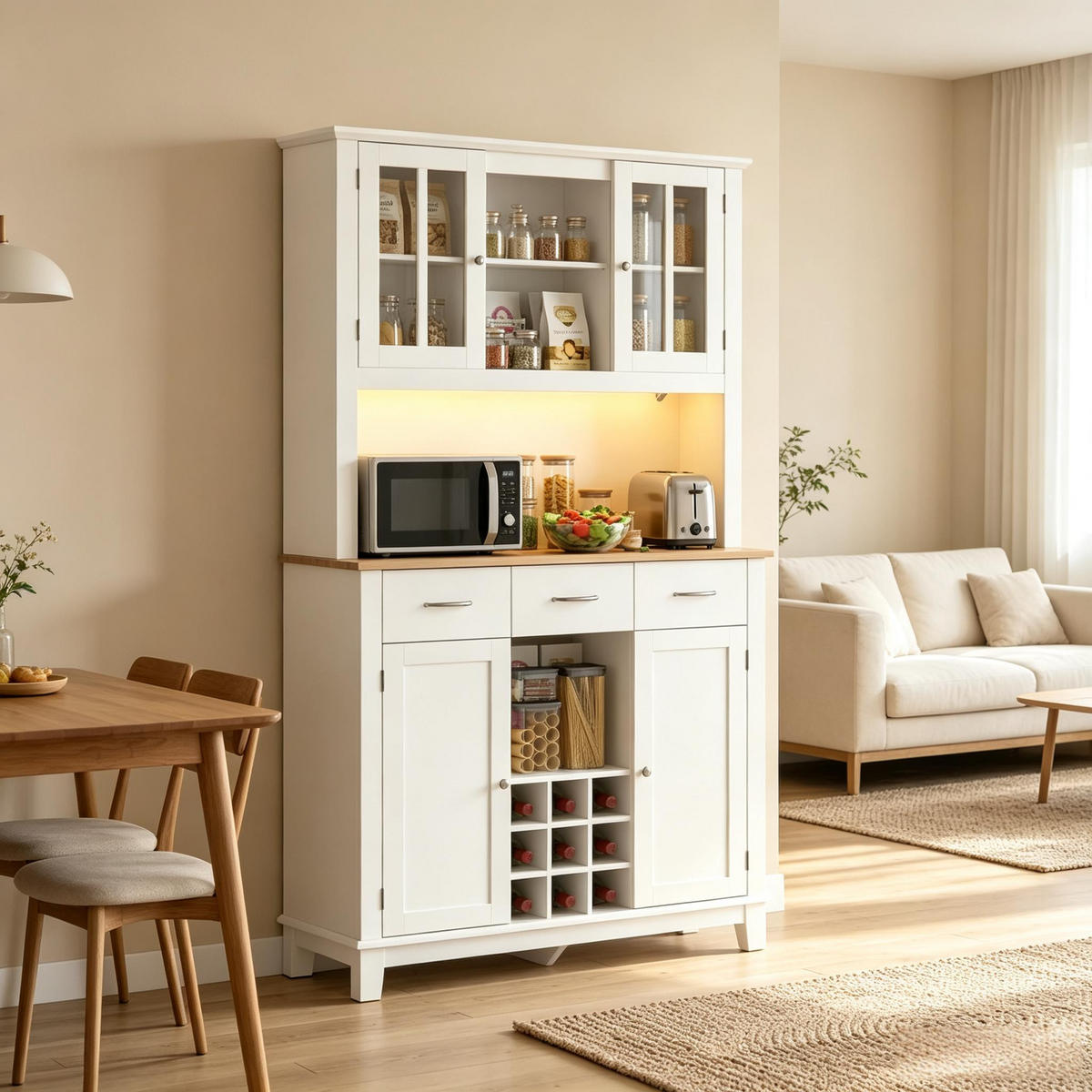 BUFFET DE-38826 100/39,5/180 cm RGB-LED und 9-fach Weinregal Weiß - Weiß, Holzwerkstoff (100/180/39.5cm) - ComfortXL