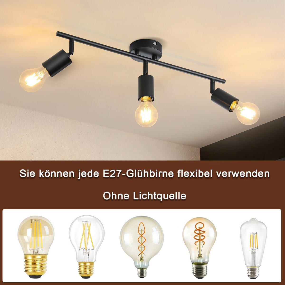 DECKENSTRAHLER Ernst 52/9/16cm - Schwarz, Metall (52/9/16cm) - ZMH
