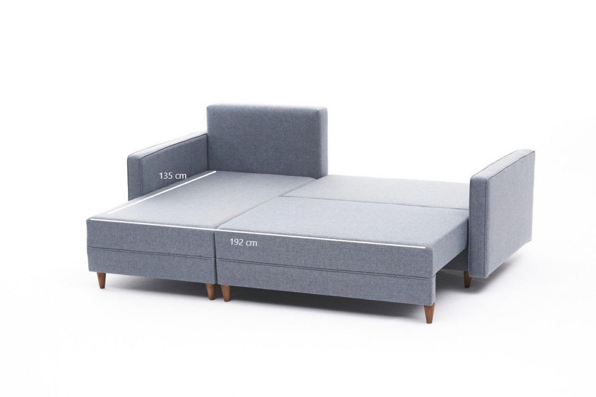ECKSOFA mit Schlaffunktion, 215 cm Gesamtbreite - Blau/Braun, Holz/Buchenholz (215/150cm) - myHomelando