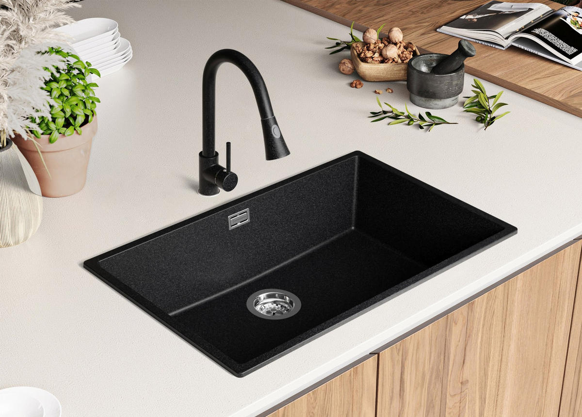 SPÜLBECKEN London Slim, 2-er set Anthrazit 76/47 cm 1 Becken + Ablauf-Set ab 80er Unterschrank - Chromfarben/Anthrazit, Kunststoff (76/20/47cm) - Primagran