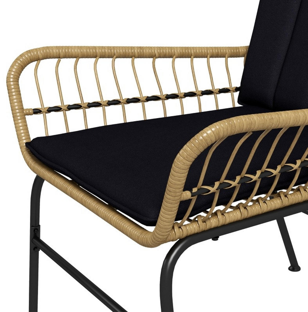 GARTENMÖBEL-SET 78/68/95 cm schwarz aus Rattan mit Tisch und Kissen - Schwarz, Naturmaterialen - OKWISH