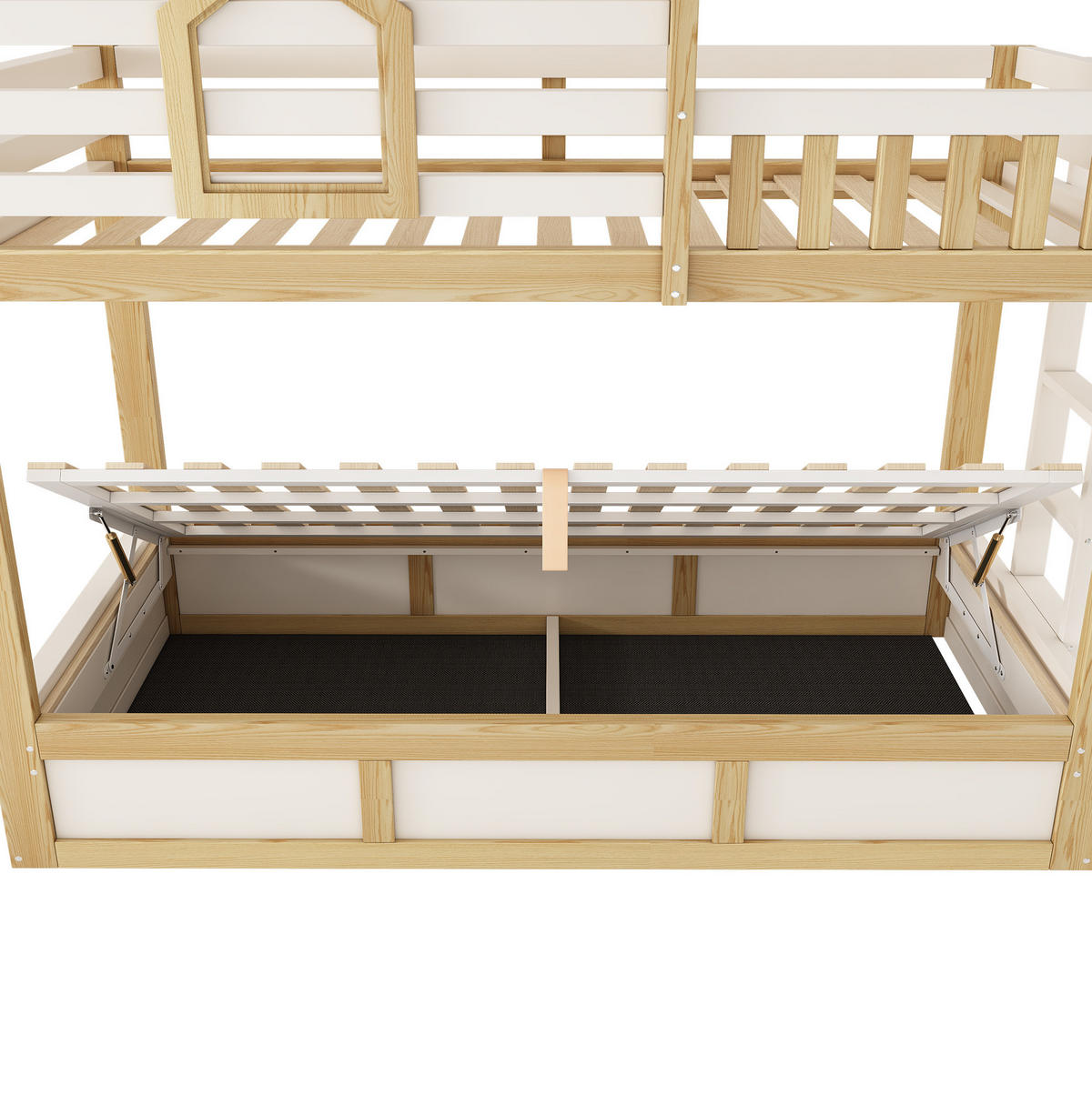 ETAGENBETT 90/200 cm weiß/eichefarben aus Holz mit Stauraum - Eichefarben, Holzwerkstoff (90/200cm) - OKWISH