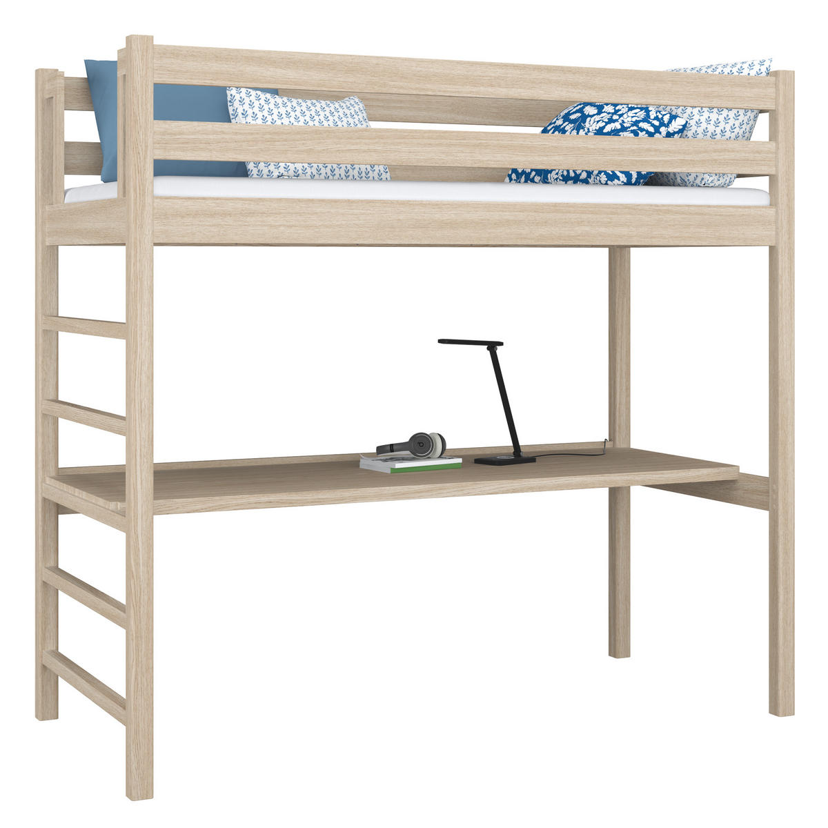 HOCHBETT N01 mit Schreibtisch Sonoma Eiche 80/200 - Sonoma Eiche, Naturmaterialien/Holz (80/200cm) - N-Wood