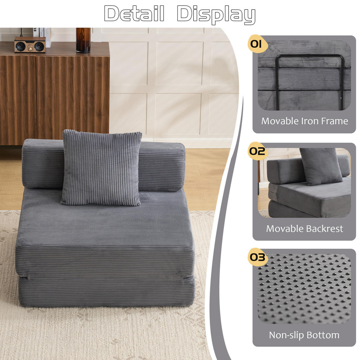 SCHLAFSOFA DE-33495 faltbar mit Rücken- und Armlehne Dunkelgrau - Dunkelgrau, Textil (92.5/60/92.5cm) - ComfortXL