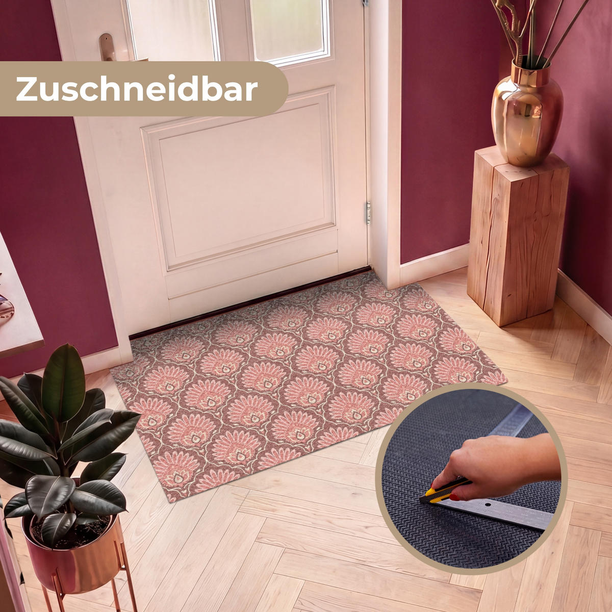 ROHOŽKA Motiv vějíře - vzor - růžová 120x80 cm - starorůžová, textil/umělá hmota (120/0.4cm) - MuchoWow