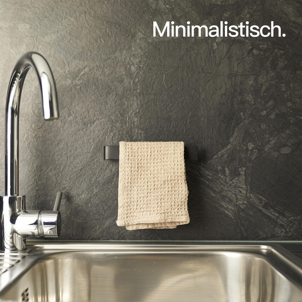 SPÜLTUCHHALTER OHNE BOHREN Matt Schwarz - Schwarz, Metall (17/3/3cm) - Designfabrik Hamburg