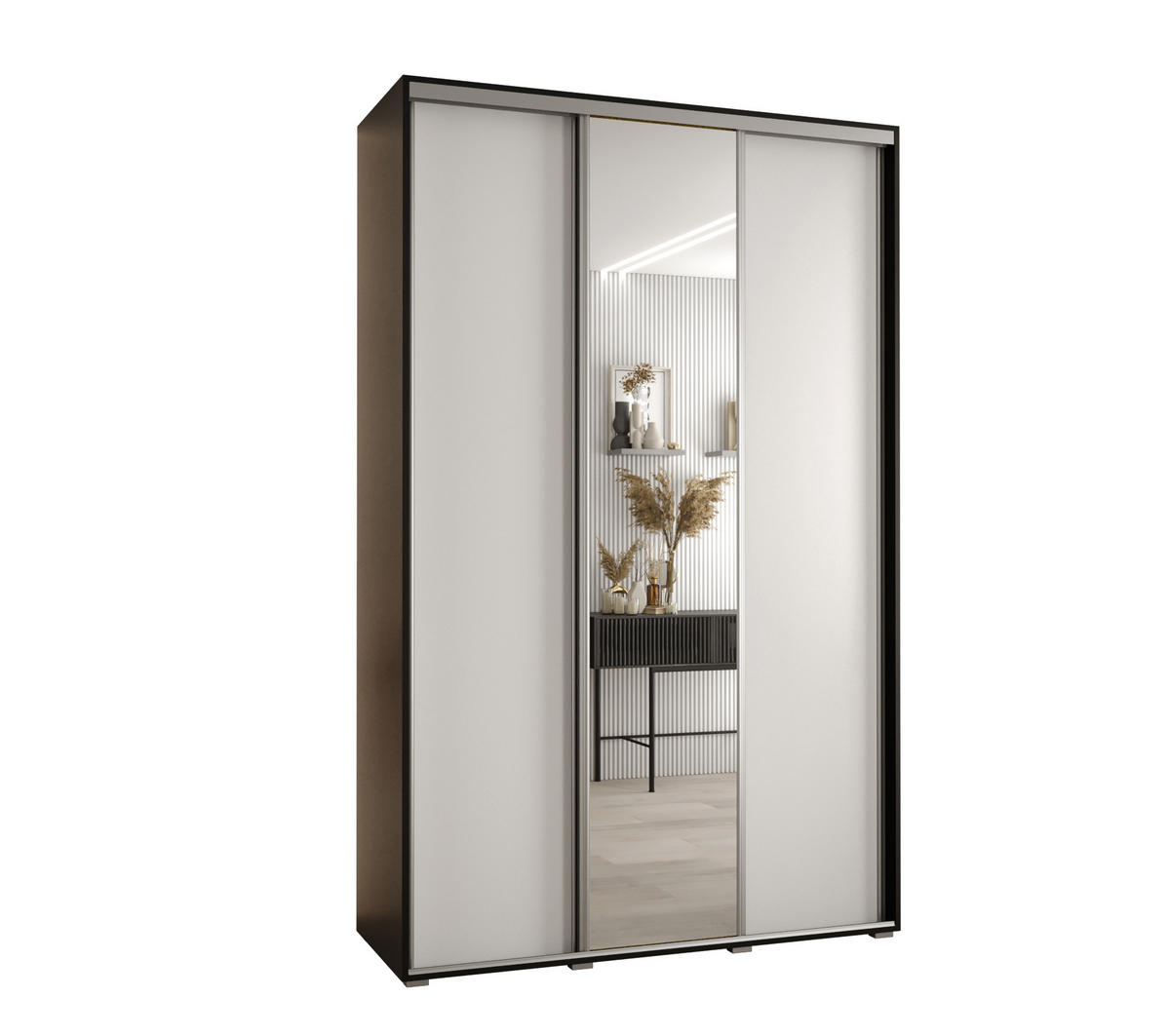 SCHWEBETÜRENSCHRANK 235,2/160/60 3-türig - Silberfarben/Schwarz, Holz/Metall (160/235/60cm) - Abiks Möbel