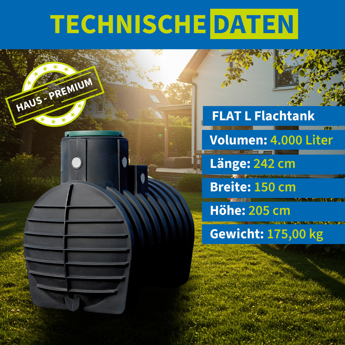 RETENTIONSZISTERNE 4000 L - Schwarz, Kunststoff (150/205/242cm) - 4rain