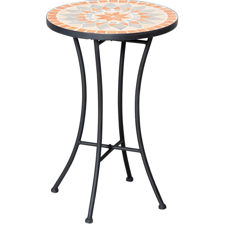 GARTENTISCH 35,5/35,5/53,5 cm als Beistelltisch mit Mosaikplatte und wetterfestem Metallgestell, Schwarz - Naturfarben, Metall (35.5/35.5/53.5cm) - Redom