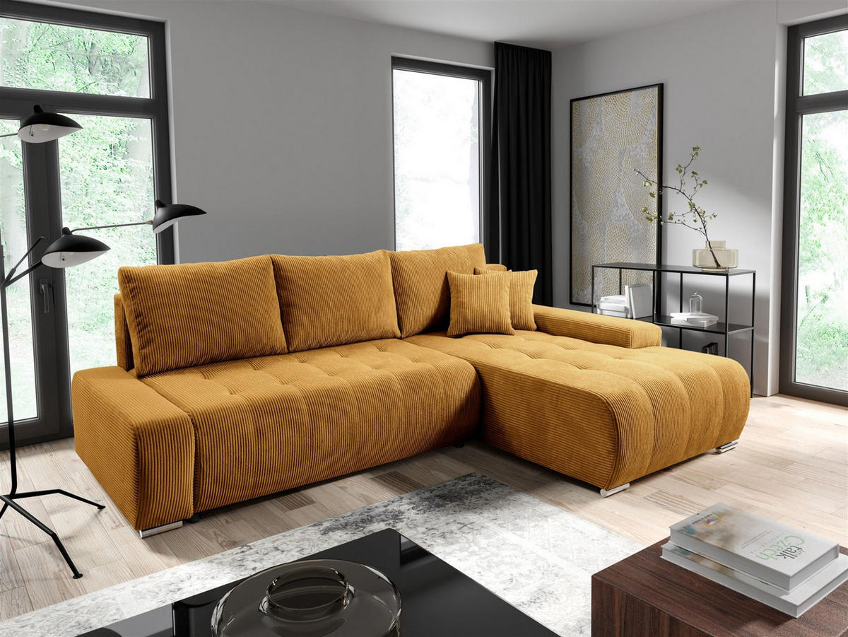 ECKSOFA Vogar In Poso - Dunkelgelb, Holzwerkstoff/Textil (265/185cm) - Fun Möbel