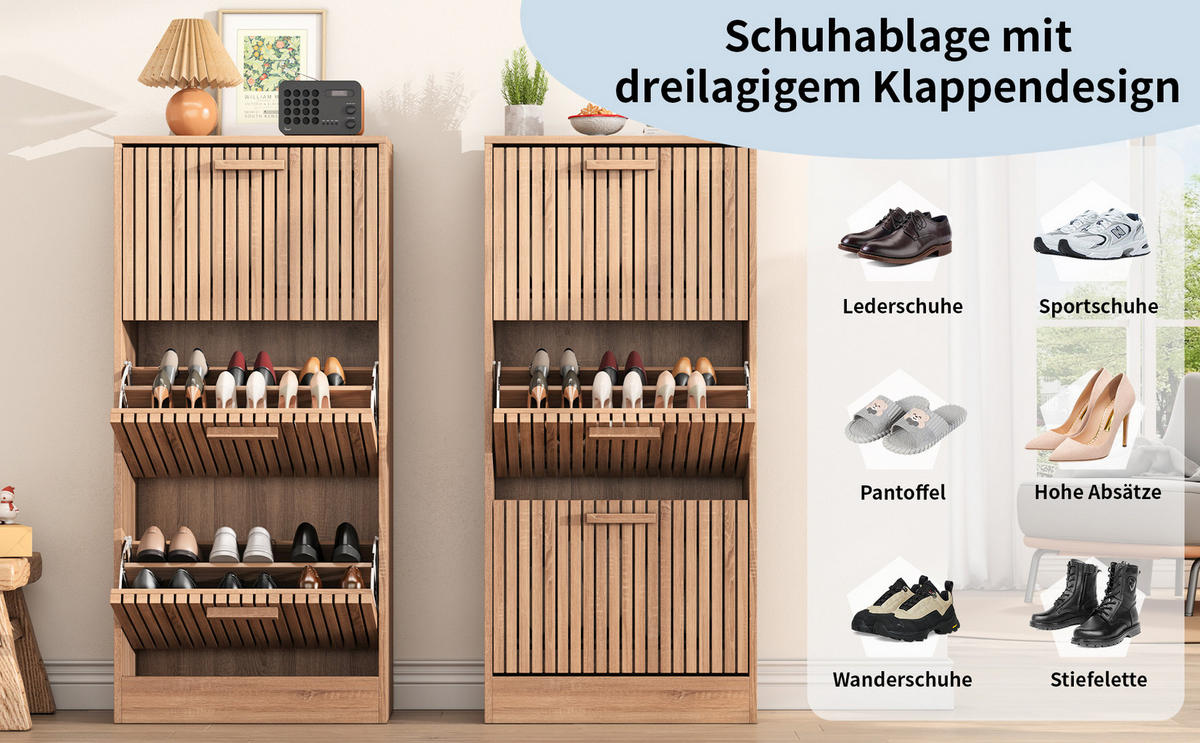 SCHUHSCHRANK 60x24x113cm platzsparend mit Naturoptik - Eichefarben, Holzwerkstoff (24/113/60cm) - SHOPENTRA