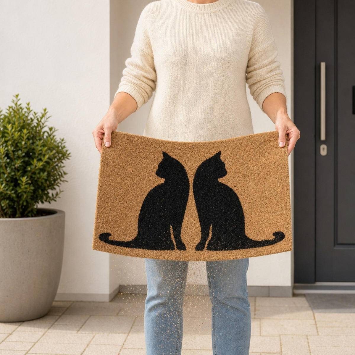 ROHOŽKA přírodní černá motiv koček 60x40 cm - různobarevná, textil/plast (60/40cm) - Relaxdays