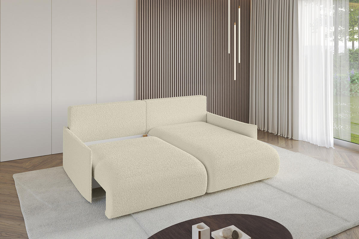ECKSOFA Ottomane rechts ONESK-L -v1 216x177x72 Beige Bouclé - Creme, Holzwerkstoff/Kunststoff (177/216cm) - ALTDECOR