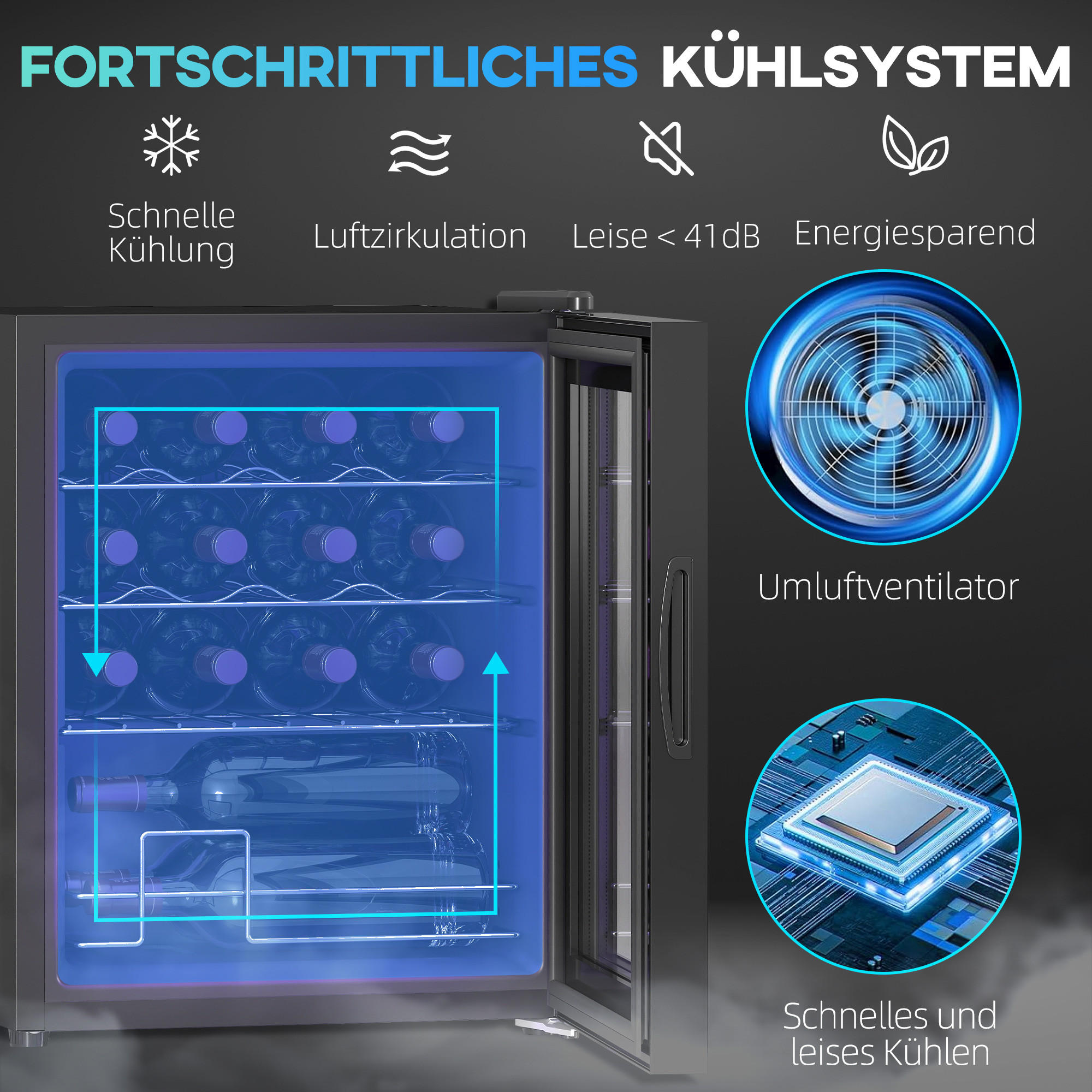 Homcom Weinkühlschrank Schwarz 45x56.5x43 cm