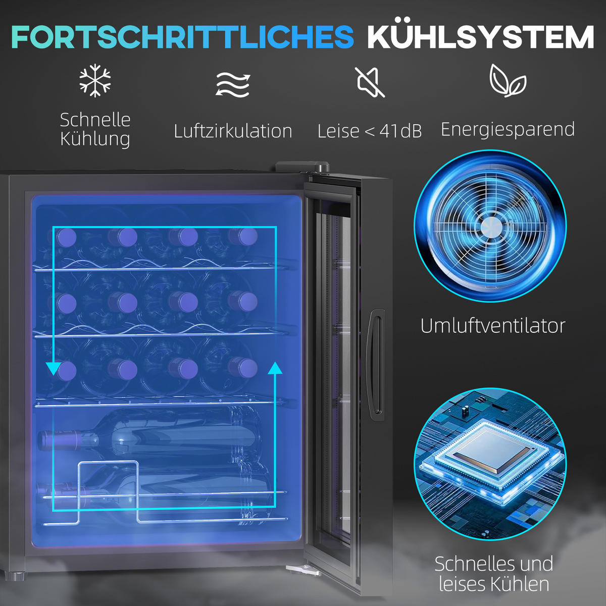 WEINKÜHLSCHRANK 43/45/56.50 cm Schwarz - Schwarz, Metall (45/56.5/43cm) - HOMCOM