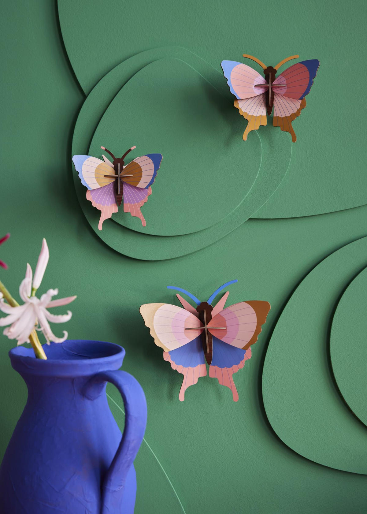 WANDDEKO Schmetterlings-Trio 5/16.5 cm - Multicolor, Wellpappe (5/16.5/17cm) - KUNSTLOFT