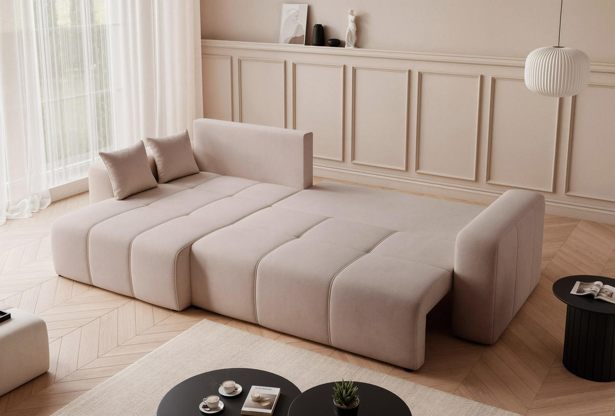 ECKSOFA PEDRO mit Schlaffunktion und Bettkasten Beige - Beige, Holzwerkstoff/Kunststoff (278/145cm) - Idohome