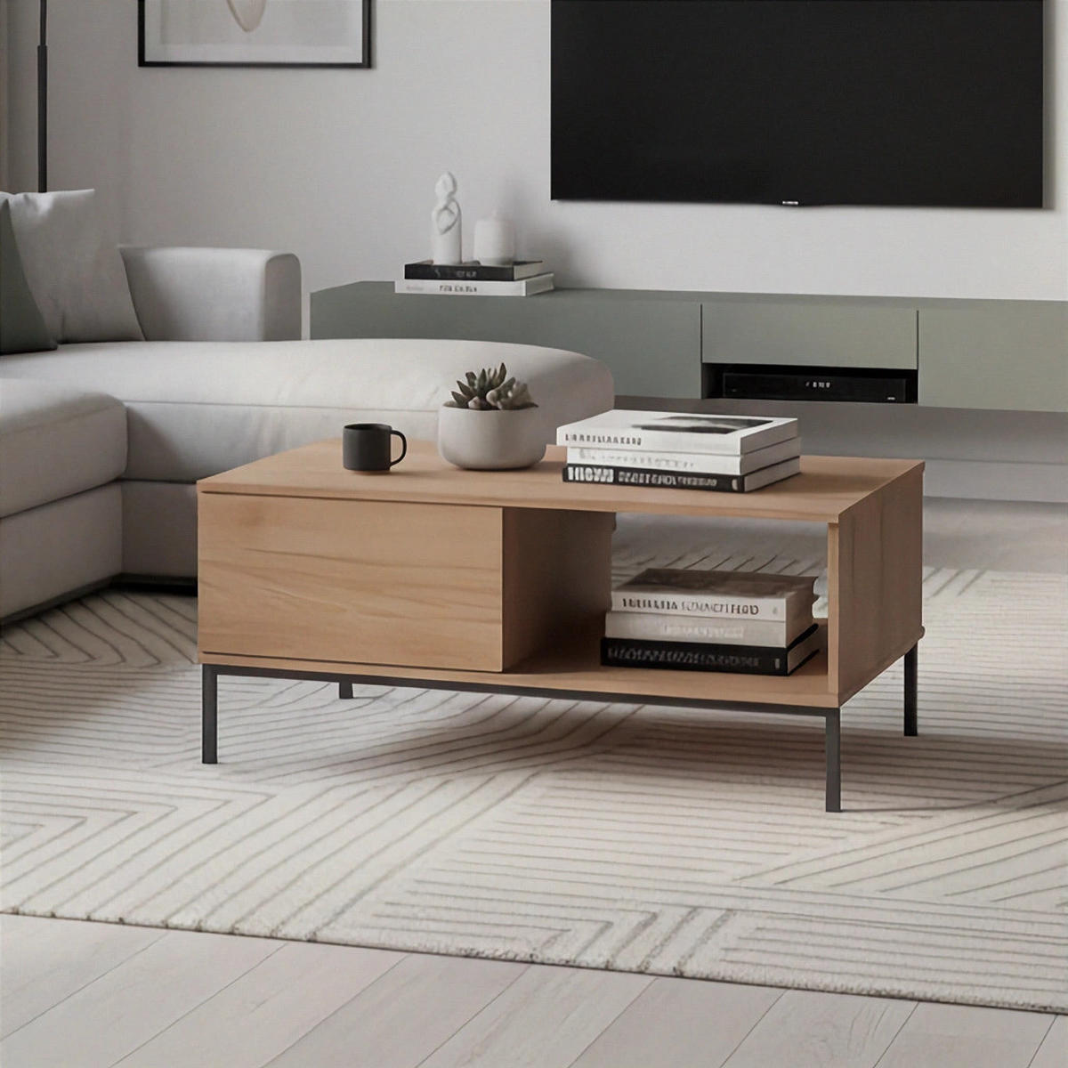 COUCHTISCH Dallas 100x60 cm Hikora - Eichefarben/Schwarz, Holzwerkstoff/Metall (60/100/47cm) - Ravio