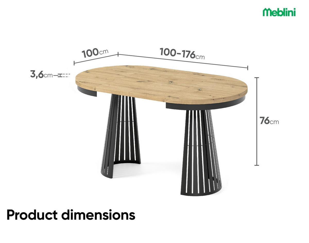 ESSTISCH Cone Bis - Schwarz/Eiche Artisan, Holzwerkstoff/Metall (100/100/76cm) - Meblini