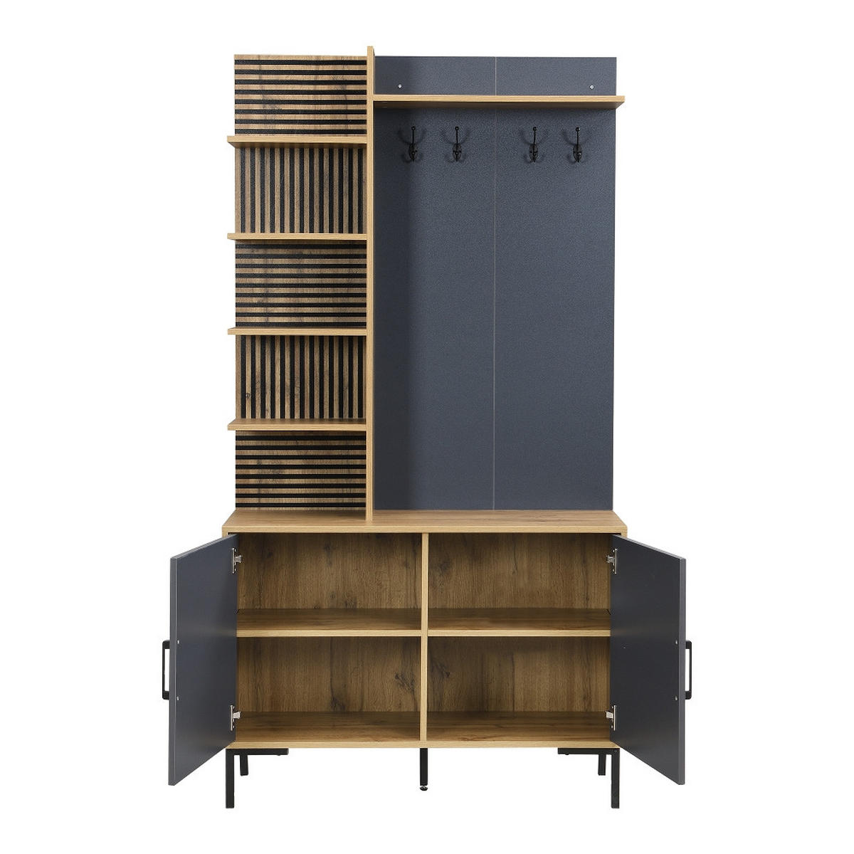 KÜCHENSCHRANK MIT SCHUHFACH UND HAKEN Holz/Schwarz Industrie-Look 100/190,5/40 cm - Naturfarben, Kunststoff (40/190.05/100cm) - Rolipo