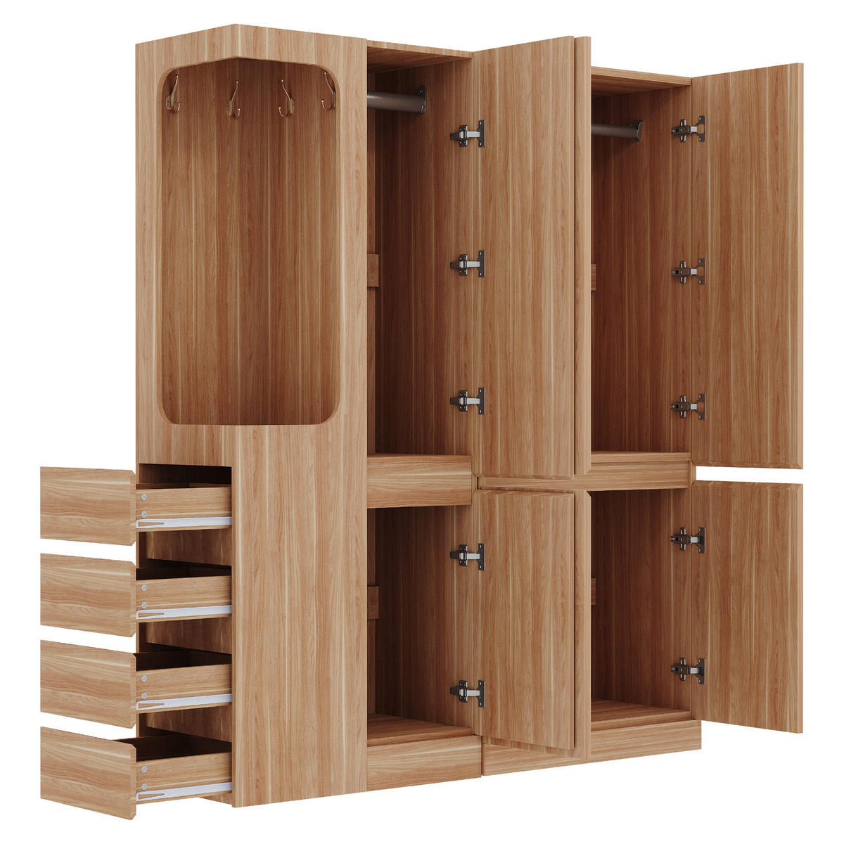 KLEIDERSCHRANK 140x40x170cm Schubladen Stauraum Holz Links - Naturfarben, Holz (140/170/40cm) - FLIEKS