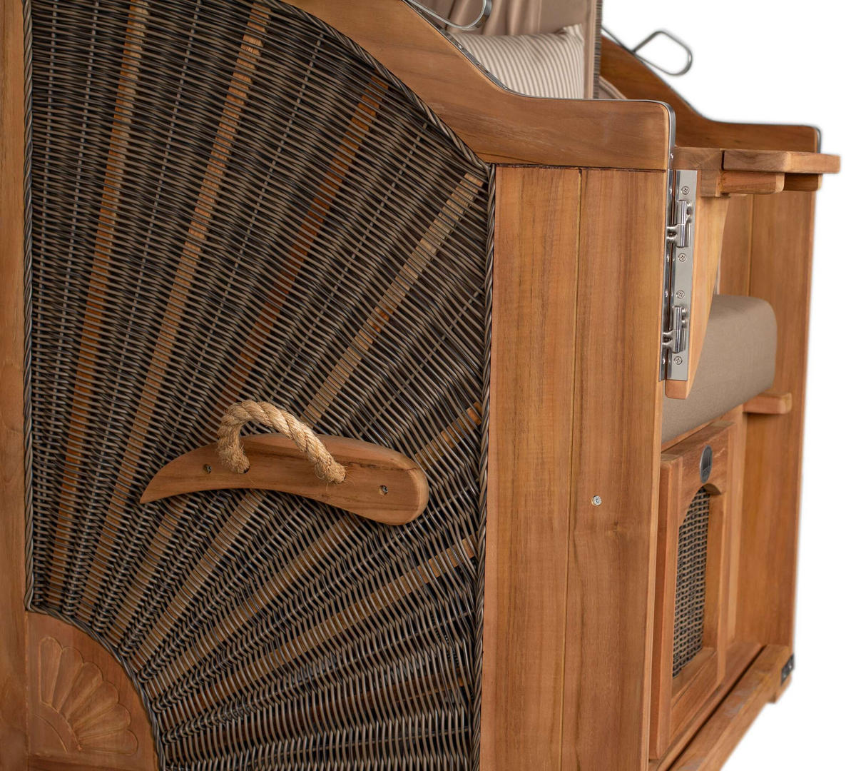 STRANDKORB Düne Single Teak 1-Sitzer - Taupe/Braun, Holz/Textil (96/165/80cm) - Mr. Deko