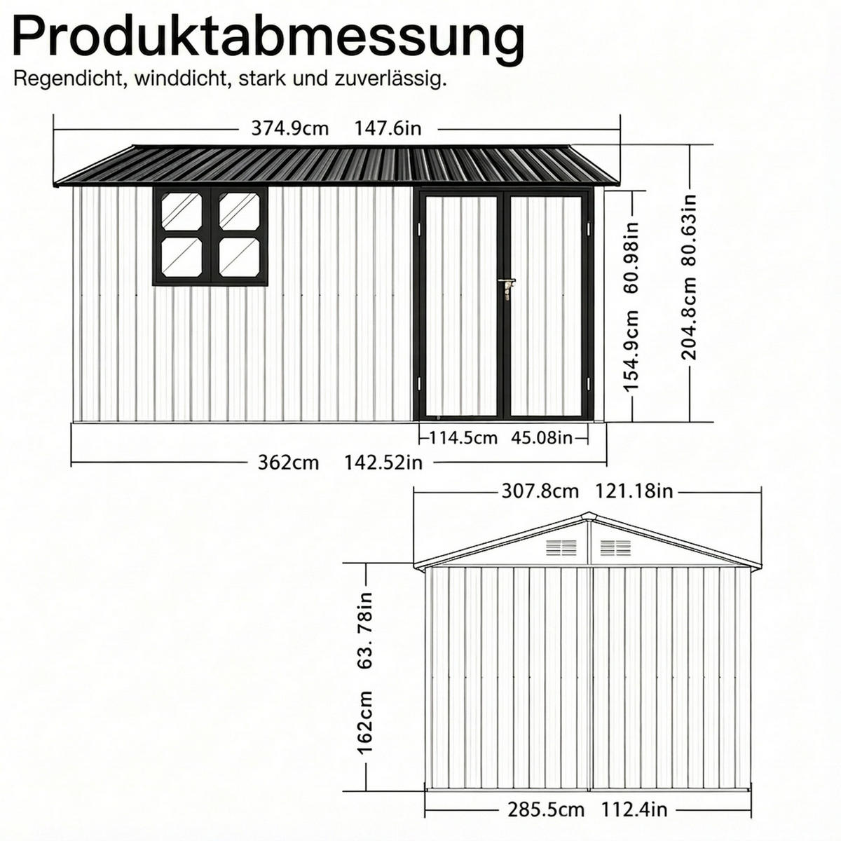 GERÄTEHAUS 374.9/307.8/204.8 cm Grau mit Tür, Schloss, Fenster, klappbarem Tisch und Regalen (10,34m²) - Grau, Metall (307.8/204.8/374.93cm) - Oxeza