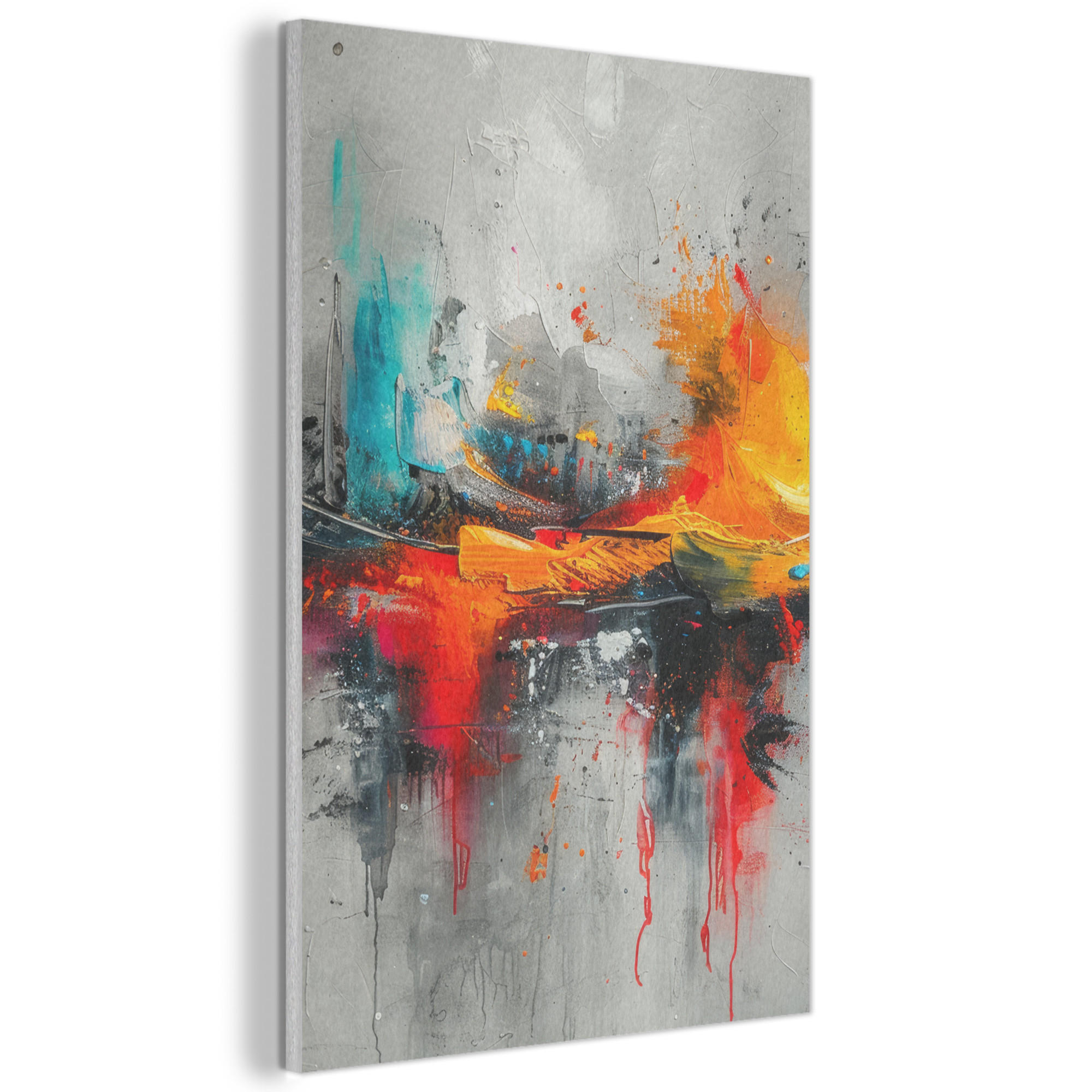 AKUSTIKBILD Moderne Kunst - Orange - Grau - Abstrakt Wanddeko 60x90 cm - Hellgrau, Kunststoff (60/90/0.9cm) - MuchoWow