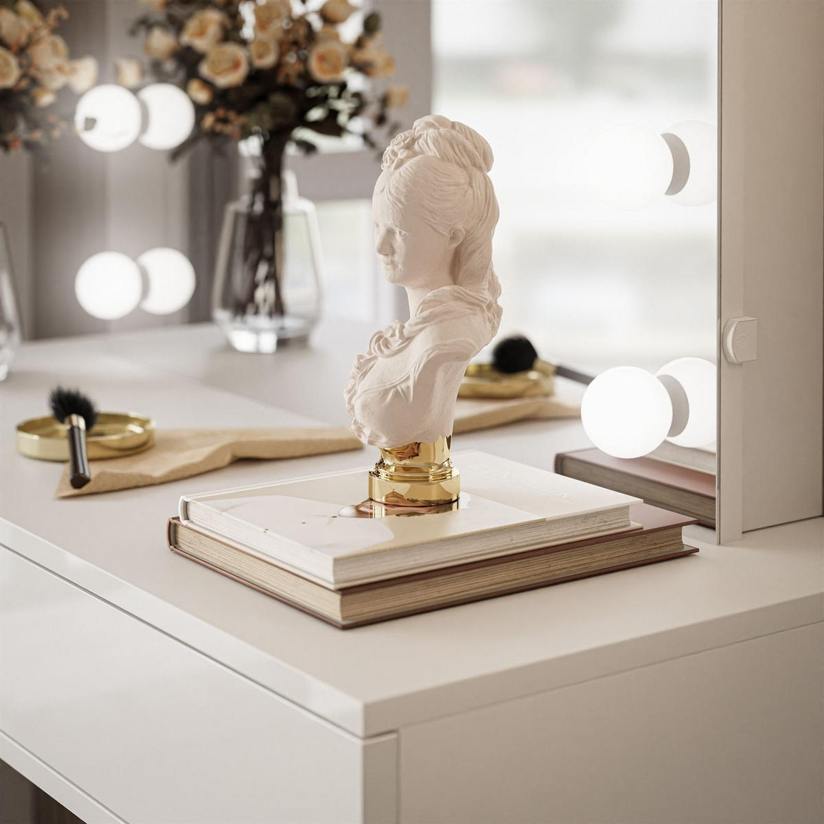 SCHMINKTISCH SIENNA LOFT ELITE mit Spiegel - Weiß Hochglanz/Schwarz, Holzwerkstoff (100/81/42cm)