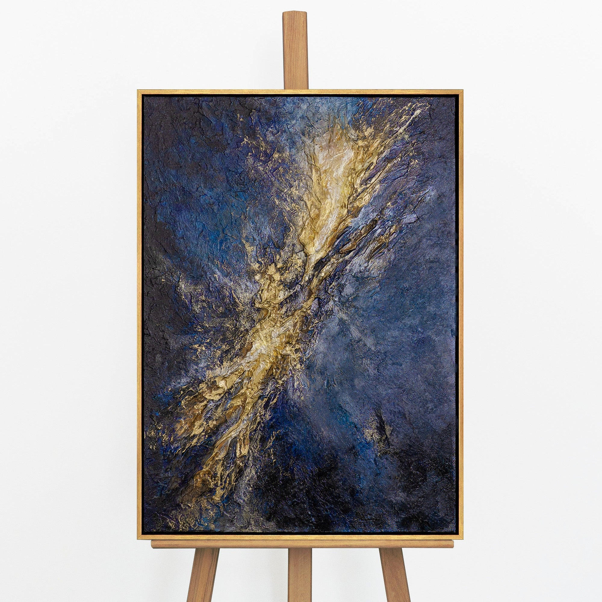 GEMÄLDE Energie des Lichts Schattenfugenrahmen Schwarz-Gold 70x50 cm - Schwarz Hochglanz, Holz (70/50cm) - YS-art gallery